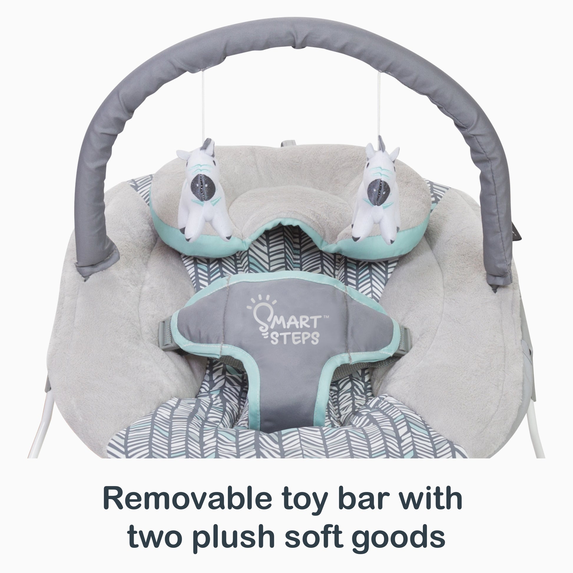 Removable toy bar with two plush soft goods from the Smart Steps EZ Bouncer