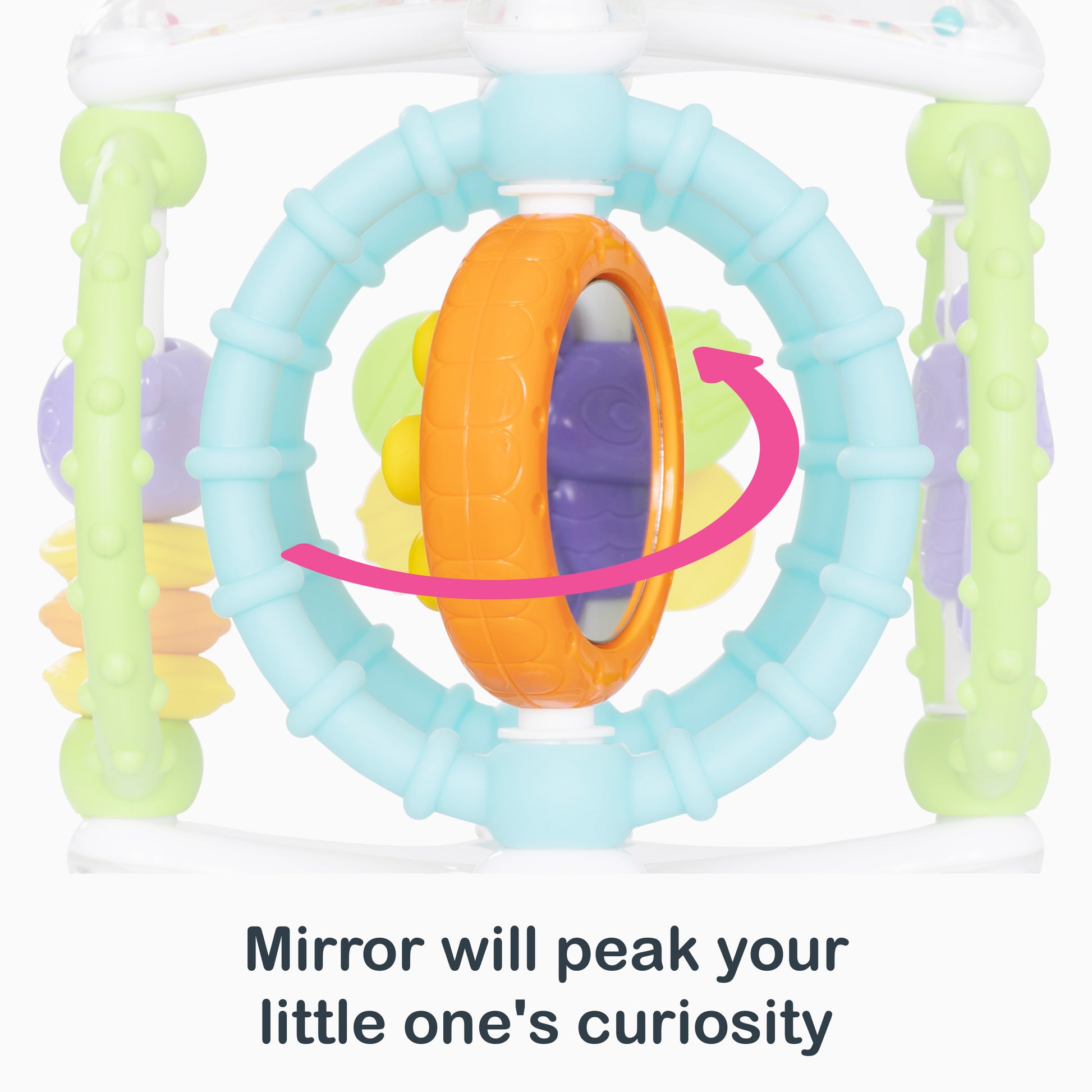 Mirror will peak your little one's curiosity from the Smart Steps Grab N' Spin Rattle and Teether