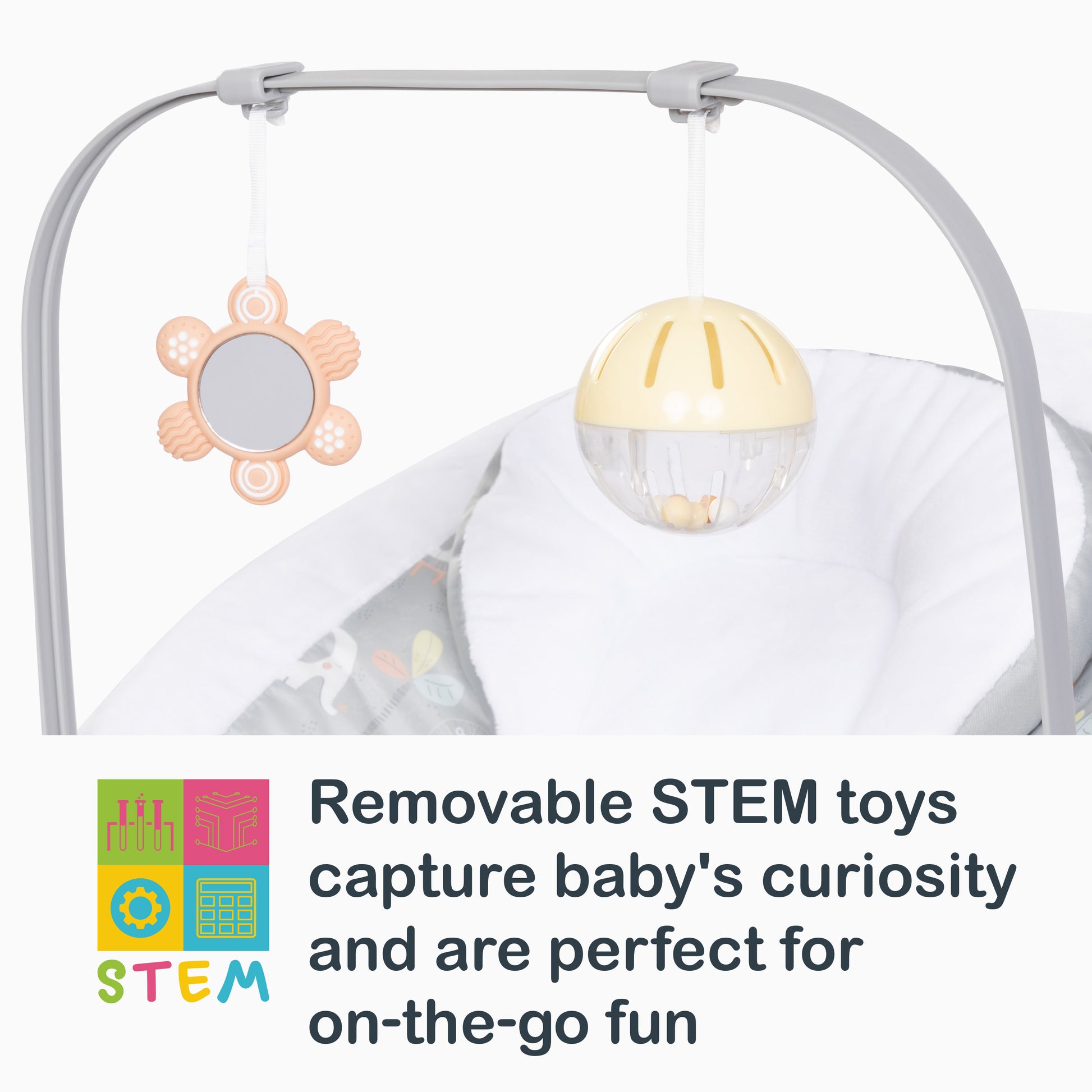 Removable STEM toys capture baby's curiosity and are perfect for on the go fun