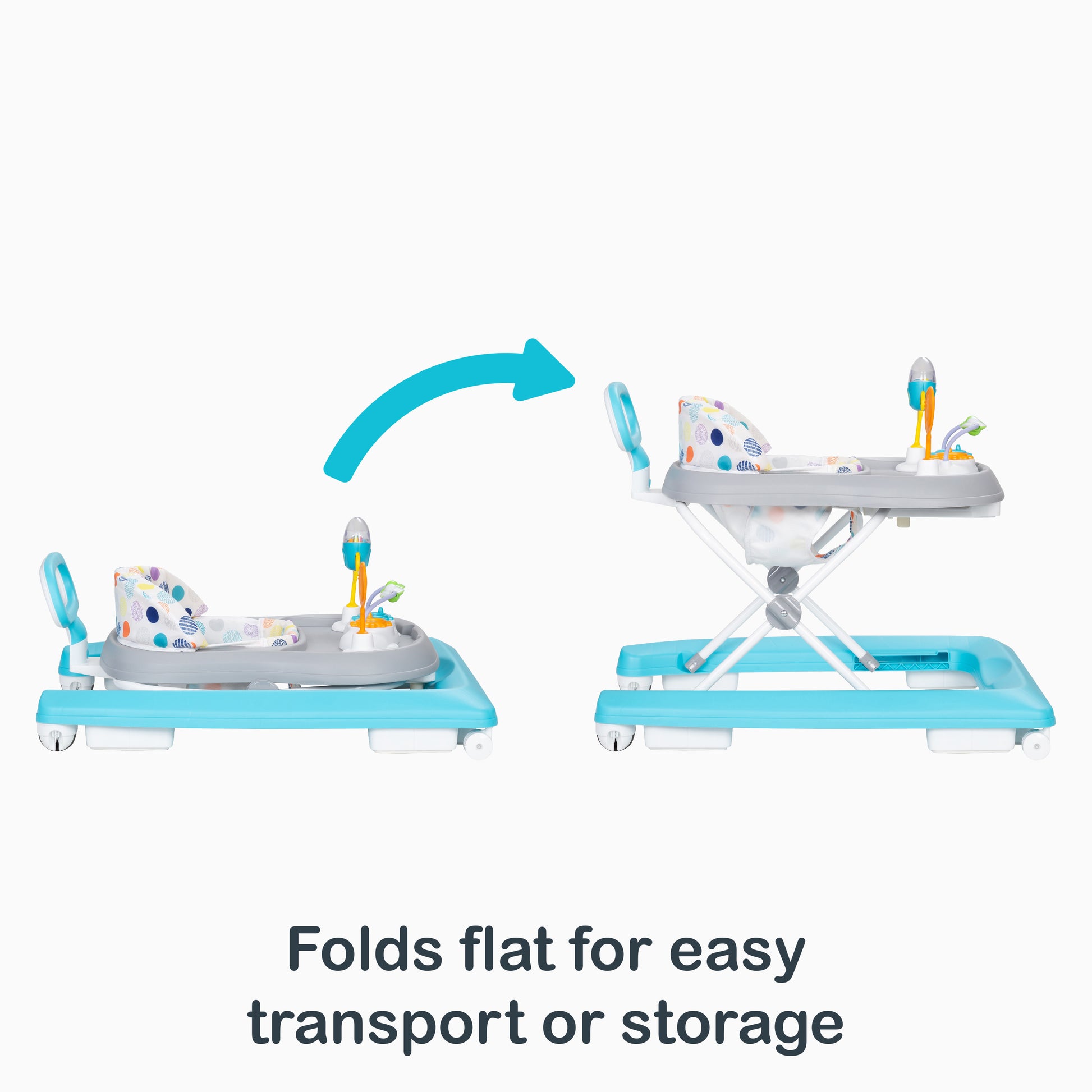 Folds flat for easy transport or storage of the Smart Steps Trend PLUS 2-in-1 Walker with Deluxe Toys