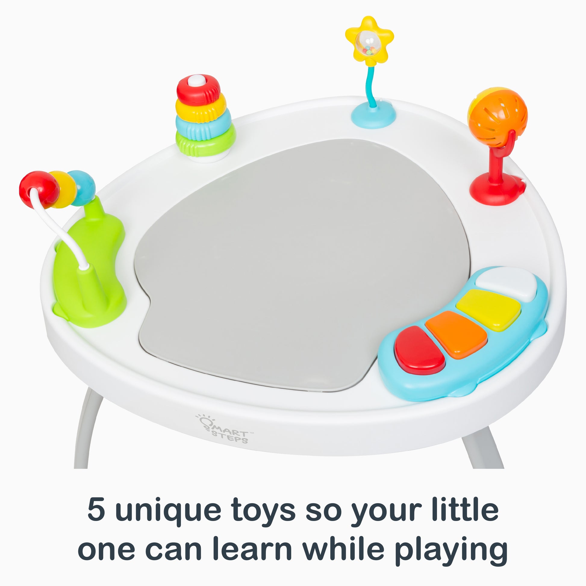 Smart Steps by Baby Trend Bounce N’ Play 3-in-1 Activity Center includes 5 unique toys so your little one can learn while playing