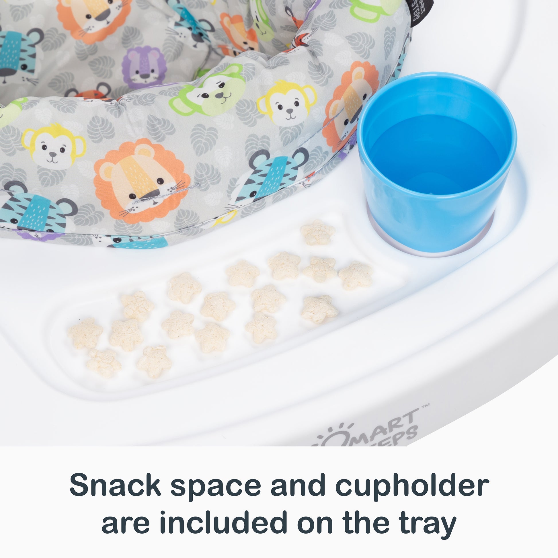 Smart Steps Bounce N’ Play 3-in-1 Activity Center snack space and cup holder 