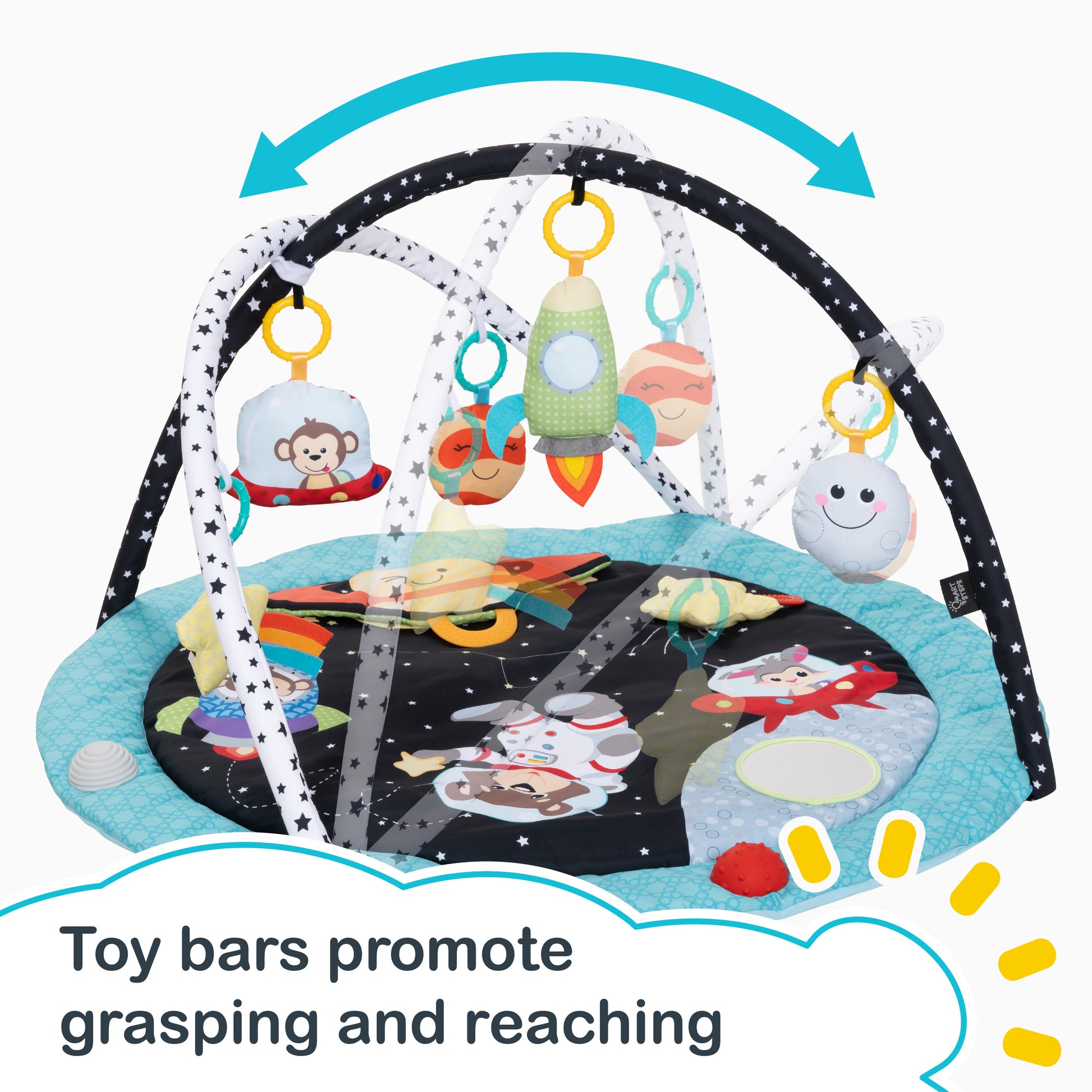 Toy bars promote grasping and reaching from the Smart Steps Baby Sensory Activity Play Mat