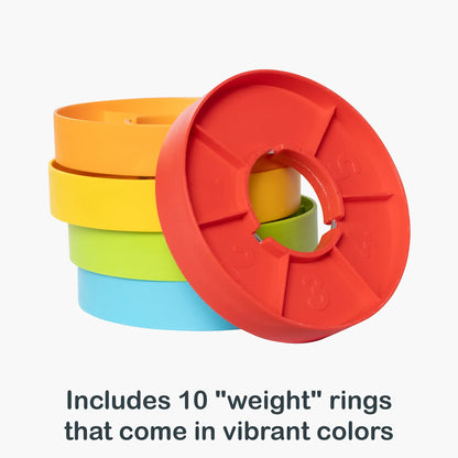 Smart Steps Balance Buddy Learning Monkey includes ten weight rings that comes in vibrant colors