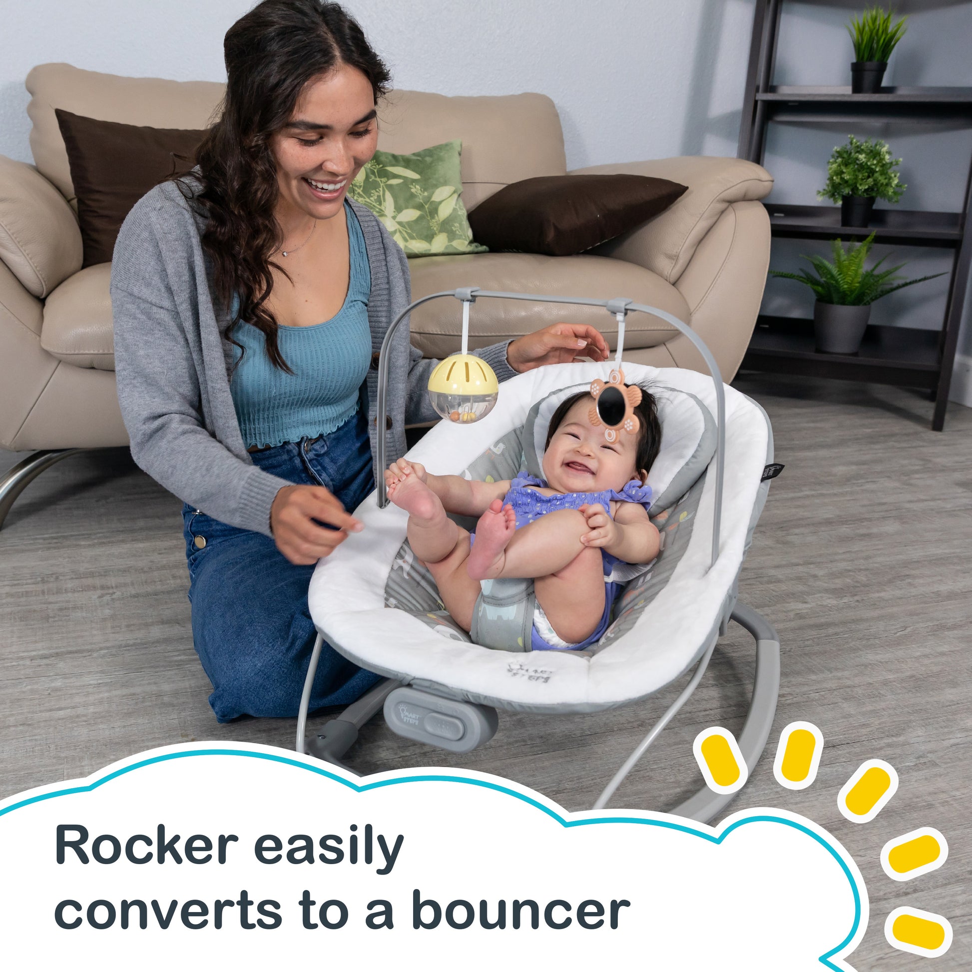 Smart Steps My First Rocker 2 Bouncer easily converts to a bouncer