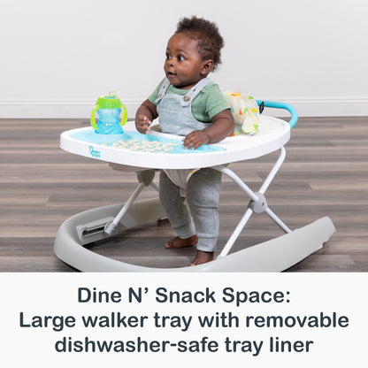 Dine N’ Snack Space: Large walker tray with removable dishwasher-safe tray liner of the Smart Steps Dine N’ Play 3-in-1 Feeding Walker